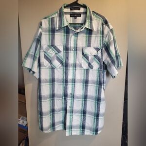 Beverly Hills Polo Club Green and Blue Plaid Shirt, Size 2XL